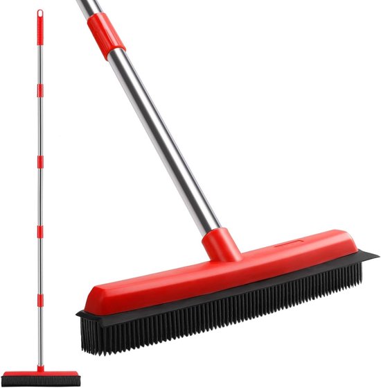 Rubberen Bezem met Lange Steel (154cm) - Vloerborstel met Rubberen Borstelharen en Waterwisser (34cm) voor het Verwijderen van Katten- en Hondenhaar uit Tapijt - Geschikt voor Binnen en Buiten van KabelDirekt