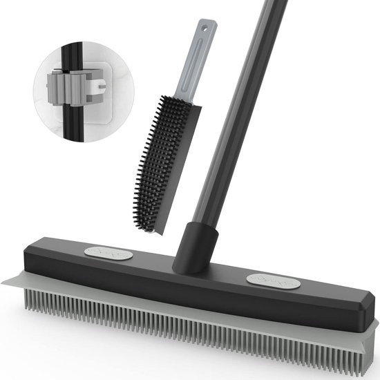 Rubberen bezem met rakel - duurzame vloerborstel - 1 stuk - 142 cm van Merkloos	