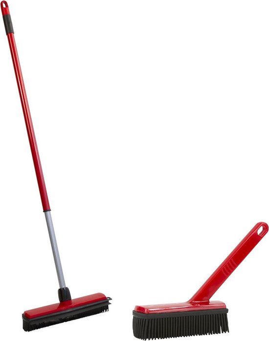 Rubberen bezem met telescoopsteel en kledingborstel rubber met handgreep 30 cm - schoonmaakspullen / huishoudartikelen van Sorbo