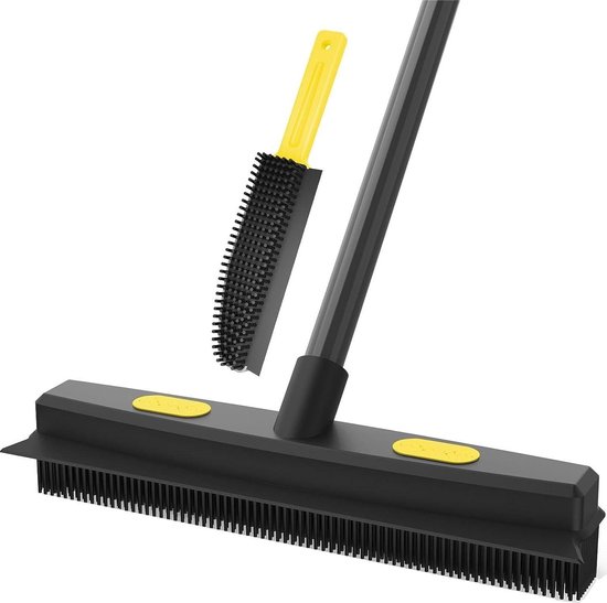 Rubberen bezem met trekker 34 cm breed - Effectieve rubberen borstelharen - Telescoopsteel - Verwijderen van dierenharen - Vloerborstel voor tapijt en hardhout - Raamtegels binnen en buiten van GlobaClean