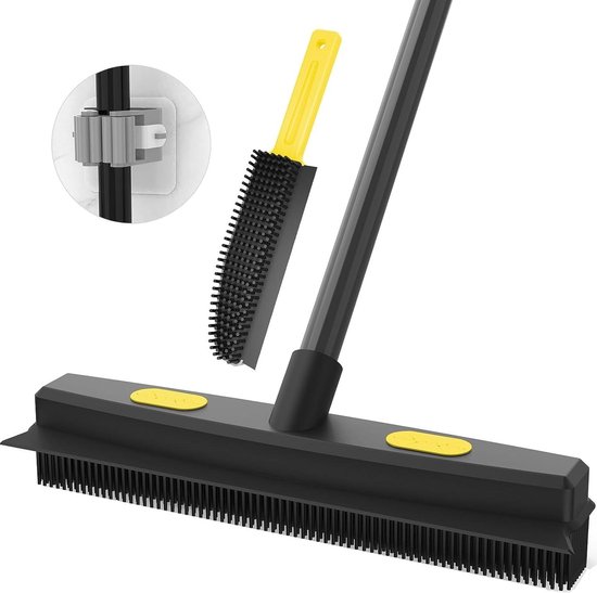 Rubberen bezem met trekker 34 cm breed voor het verwijderen van dierenharen - Telescoopsteel voor binnen en buiten van Simply Natural