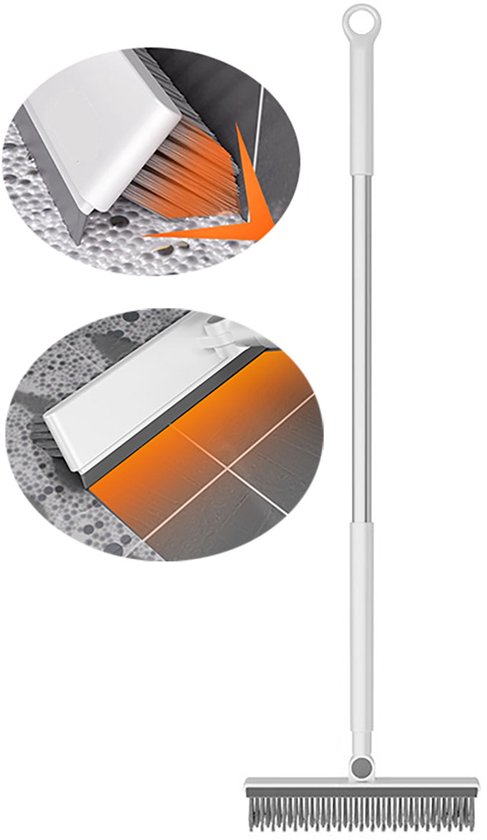 Rubberen Bezem - met Vloertrekker - 3 in 1 Vloerwisser - 106 cmsteellengte - 36 cm veegbreedte - Duurzaam & Lichtgewicht - Kappersbezem - Rubberen borstel - Bezem Binnen - Bezem Buiten - Borstel met Steel - Wit/Grijs van Bellus Living