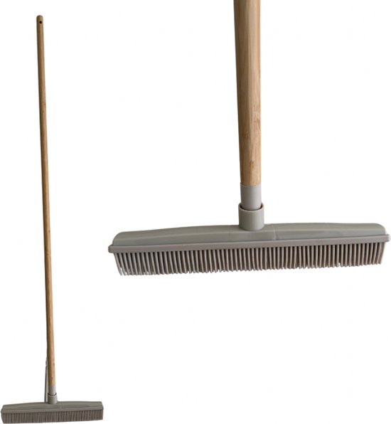 Rubberen Bezem Met vloertrekker – Kappersbezem – Vloertrekker badkamer – Veegborstel – Kamerbezem – Kamerveger – Bezemsteel 120 cm – Bezemkop 30 cm – Beige van Merkloos	