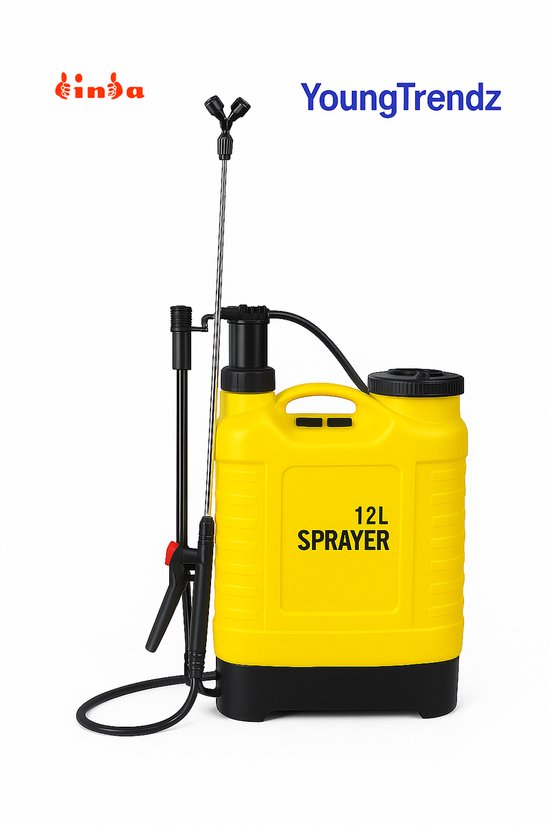 Rugdrukspuit 12 liter – Drukspuit – Druksproeier met verstelbare lans – Tuinsproeier voor onkruid, meststoffen en reiniging – drukspuit zuurbestendig