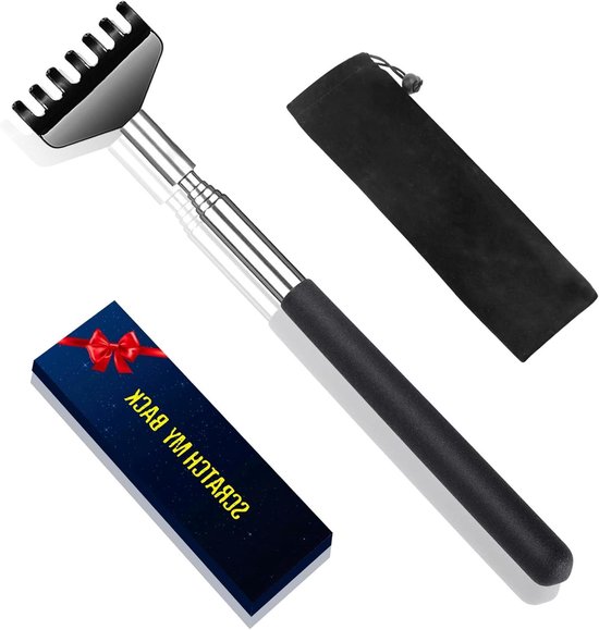 Rugkrabber met geschenktas, draagbaar metaal, roestvrij staal, telescopisch massagegereedschap, cadeau/kousenvulling voor mannen en vrouwen