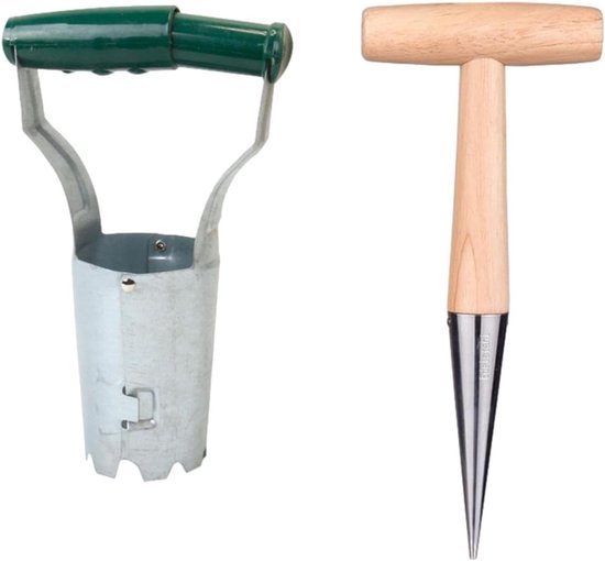 RVS Bollenplanter met Handgreep - Bollenplanter met Lange Steel - Bollenplanter & Verspeenmes - Tuin Gereedschap - Bloembollen Planter - Roestvrij Staal - Tulpen en Narcissen - Tuinieren - Ergonomisch - Duurzaam