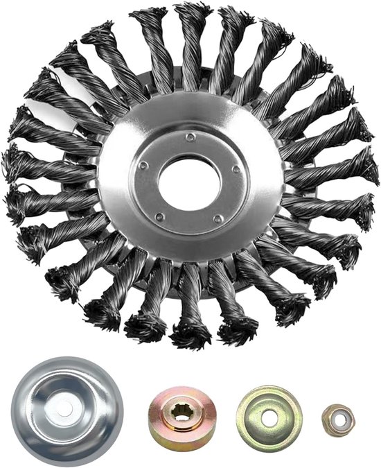 Rvs Onkruidborstel - Onkruidtrimmer Borstel Cutter - 255 x 25.4 mm - Kegelvormige Onkruidborstel - 4 Adapter Sets - Effectief Onkruid en Mos Verwijderen van Merkloos	