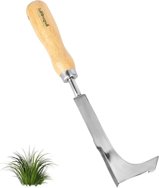 RVS Onkruidschraper met Houten Handvat voor Efficiënt Verwijderen van Onkruid, Planten en Snoeien van Merkloos	