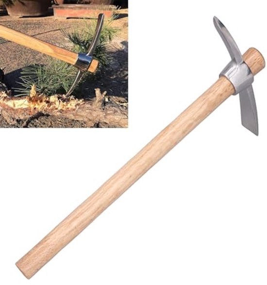 RVS Plukbijl - Dual Head Met Houten Handvat - Handgereedschap Voor Verplanten, Graven En Onkruid van Merkloos	