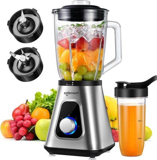 Safecourt Kitchen Blender - Krachtige 1200 Watt Blender met To-Go Beker - 3 Standen - RVS van Safecourt