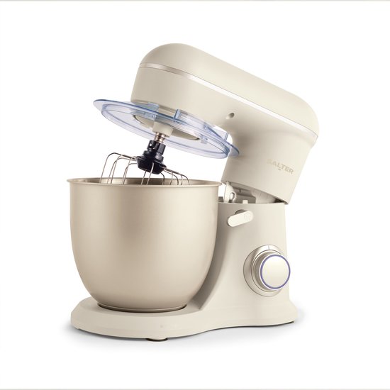 Salter Bakes Elektrische Staande Mixer - 4 Liter Mengkom, 10 Snelheidsinstellingen met Pulsefunctie, Variabele Snelheidsregeling, Spatbescherming, Deeghaak en Klopper hulpstukken 1300W van Salter