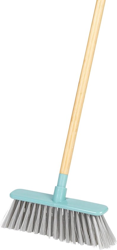 Salter LASAL71472C2EU7 Wooden Broom Indoor Sweeping Broom Long Handle Soft Bristle Head Slim Shape for Small Spaces/Corners FSC® Certified Bamboo Recycled Plastic Cool Hues Blue/Grey van Salter