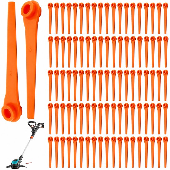 Sander Shop 100 stuks kunststof messen, compatibel met grastrimmer Gardena EasyCut 23/18V, SmallCut 23/18V, ComfortCut 23/18V, reservemessen RotorCut voor Gardena grastrimmer en accutrimmer