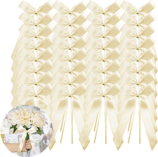 Satijnen autodecoratie, 100 stuks bruiloftsdecoratie, strikken voor bruiloftsdecoratie, lint voor auto, bruiloft, decoratieve strikken, bruiloftsauto, ivoorwit van Merkloos	