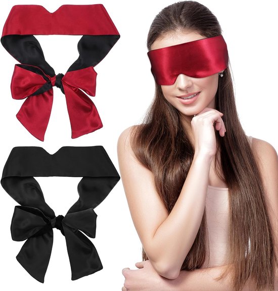 Satijnen oogmasker, 4 stuks, zacht, reis-slaapmasker, met V-hals, verstelbare oogafdekking, voor koppels, vrouwen, mannen, volwassenen, 150 cm x 7 cm van Merkloos	