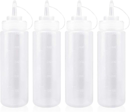 Sauce Squeeze Bottle 500ml met Deksel - 4PCS Plastic Squeeze Fles Dispenser voor Specerijen - Kruiden - Ketchup - Mosterd - Mayo - Olijfolie - Doorzichtig - 16 oz van Merkloos	