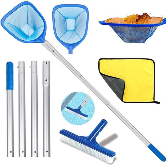 Schepnet voor zwembad, schepnet voor zwembad fijnmazig 187 cm lang, schepnet zwembad fijn 14 cm diep, bodemschepnet voor zwembad, bladschepnet voor zwembad, zwembadreinigingsset met