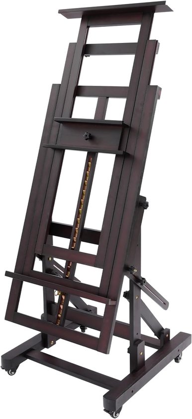 Schildersezel van hout, instelbaar, 140-300 cm, groot, met wielen, horizontaal en verticaal schilderen, voor schilderen, kunstenaars en volwassenen, belastbaar tot 10 kg (donkerbruin)