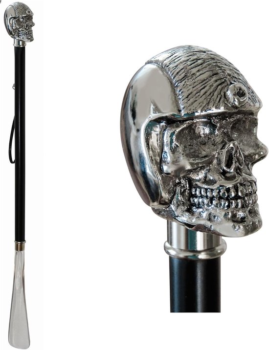 Schoenenlepel 70 cm - Zilveren hellrider als handvat - Zwarte houten steel - Handig voor gemakkelijk aantrekken - ShopVlot