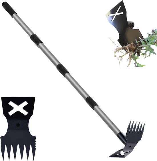 Schoffel Tuingereedschap - Onkruid hark - Wieden en schoffelen - Verstelbare lange steel - 60 inch - Zwart van Merkloos	