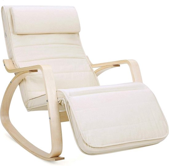 Schommelstoel met Verstelbare Voetensteun - Naturel/ Beige - 67x115x91 cm (BxDxH) van Merkloos	