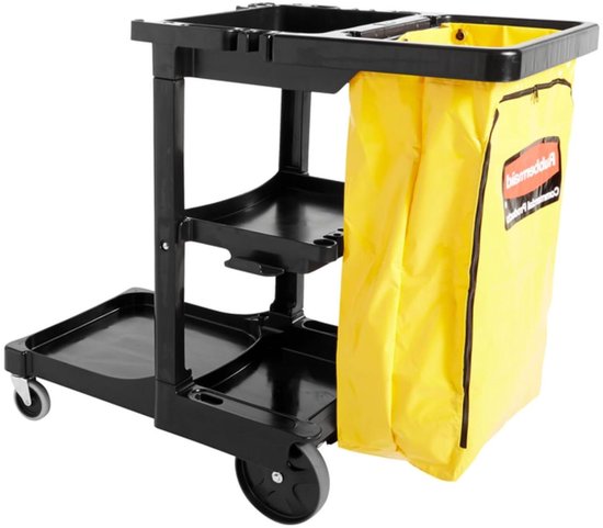 Schoonmaakkar - Reinigingswagen Werkwagen - Efficiënt Schoonmaken - Met Ritssluiting Afvalzak - 111 cm Hoog - Zwart