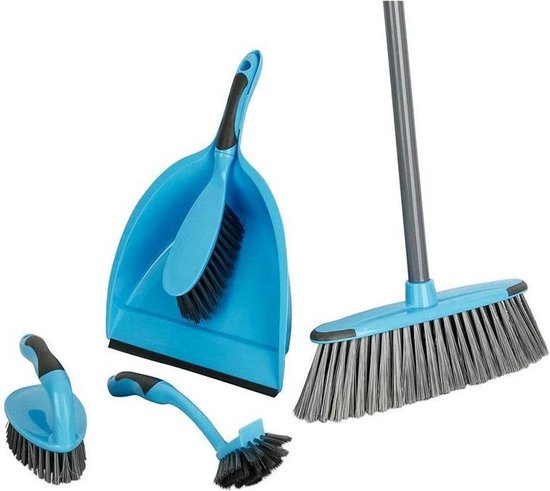 Schoonmaakset 6 delig - Bezem Stoffer Bezem Blik Bezem met steel - blik met handborstel - handschrobber- afwasborstel van Merkloos	