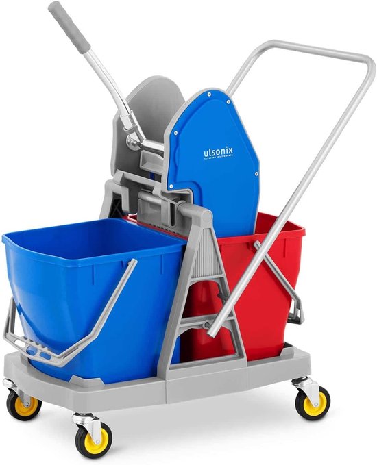 Schoonmaakwagen met Wringer - Reinigingskar Huishoudelijk - Efficiënt Reinigen - Twee-emmer Systeem - 36 Liter Capaciteit - Grijs