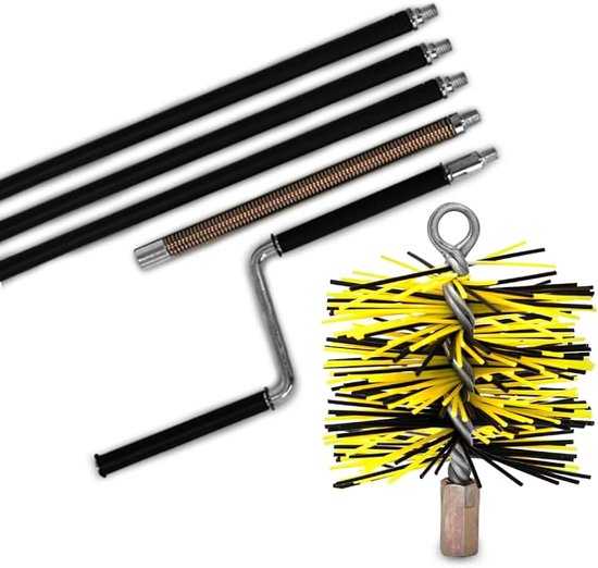 Schoorsteenborstel met slinger | 420cm (4,2m) lengte 125mm diameter | professionele schoorsteenborstel
