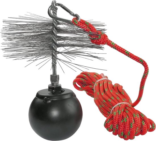 - Schoorsteenvegerset - schoorsteenreinigingsgereedschap - draadborstel Ø 175 mm - touw Ø 5 mm lengte 10 m - kogel 1,8 kg - karabijnhaak - C49987