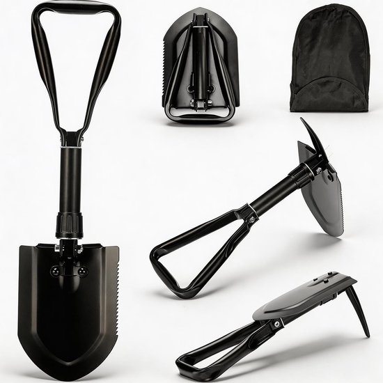 Schop - Survival schep - Materiaal van koolstofrijk staal - Opvouwbare survival-schep - Geschikt voor jagen, wandelen, vissen en noodgevallen langs de weg - kleine compacte schep - Stevige Tuinschop - Kampeerschep - Een uitstekend cadeau - Zwart