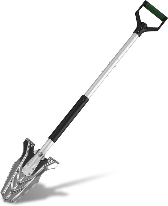 Schop tuin wortelschep met wortelzaag, opvouwbaar 120 cm | Opvouwbare schop met roestvrij lemmet, aluminium steel, zachte handgreep en D-handgreep voor tuin, camping, wortels en aarde