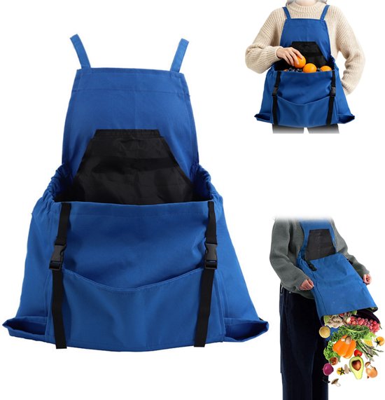 Schort - Tuinschort - Tuinier schort - Plukschort - met oogstzak - Waterdicht - Verstelbare banden - 20x50x60cm - blauw - voor keuken schoonmaken en tuinklussen