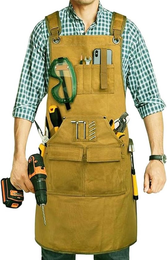 Schort voor houtbewerking, cadeau voor mannen, houtbewerkingsriem, 9 magnetische gereedschapsvakken, duurzaam werkschort van gewaxt canvas van Merkloos	