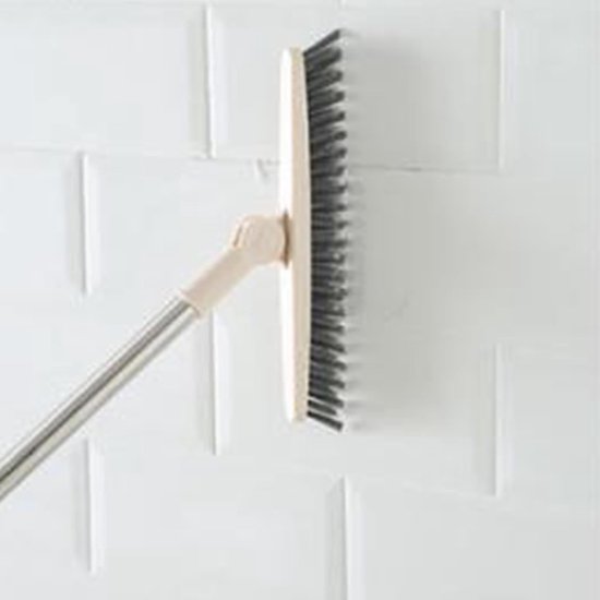 Schrobber met steel - Voegenborstel tegelreiniger - Grondig schoonmaken - Harde borstelharen - 88.5cm - Beige