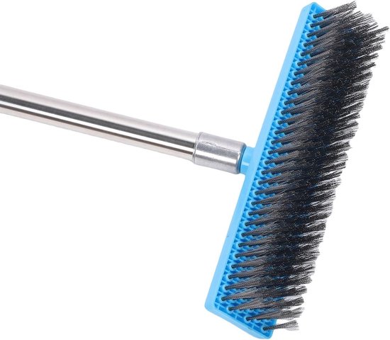 Schrobborstel met Lange Steel - Terrasbezem Draadbezem - Buiten Schoonmaken - Verstelbare Telescoopsteel - 160cm - Grijs