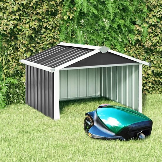 Schuur voor grasmaaiers, garage voor robots, grasmaaiers, afdekking voor robotmaaier, verzinkt staal, antraciet, 92 x 97 x 63 cm