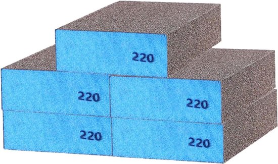 Schuurblokken Nat en Droog - Schuurpapier voor tweeërlei gebruik - Schuursponzen Super Fine 220 Grits - Wasbaar en herbruikbaar voor hout, muren, auto's en metaal - 5PCS van Merkloos	