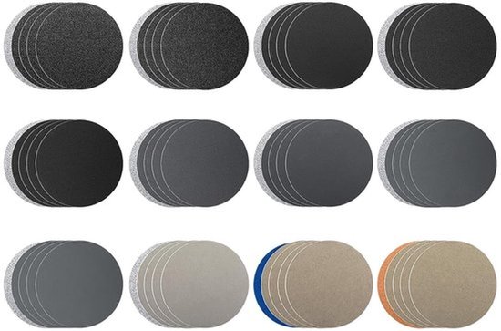 Schuurpapier - 60 stuks - ronde schuurschijven - schuurpads - korrel 60 - 80 - 100 - 150 - 320 - 600 - 1000 - 1200 - 2500 - 4000 - 7000 - 10000 - droog- en natte pads voor metaal, hout en glas