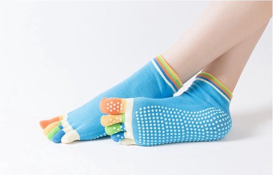 Scoby - Yogasokken - Sportsokken - Antislip - Lichtblauw met Gekleurde Tenen - Vrolijke Gekleurde Sokken - Teensokken - 36-40 van Scoby