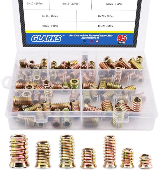 Screw Nuts 95 Pieces - Zinc Alloy - Hexagon Flange - Threaded Assortment Set voor Houten Meubels van Merkloos	