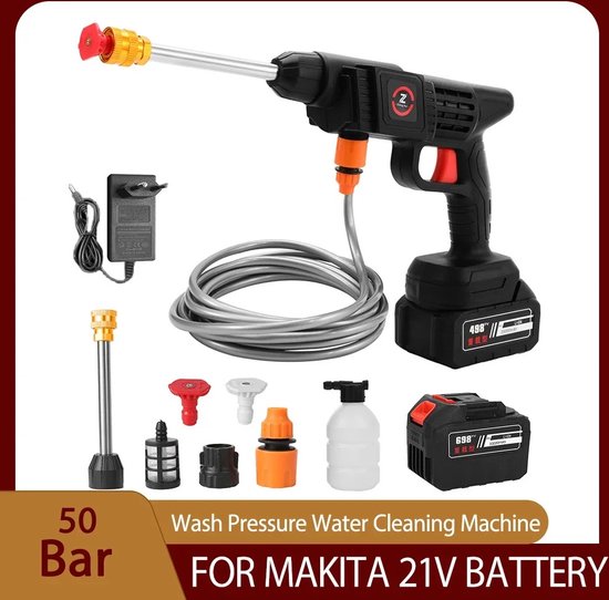 Seastone - Draadloze hogedrukreiniger - met accu en oplader - 20000mAh -hoge druk reiniger - instelbaar - 50 BAR - inclusief waterslang van Seastone