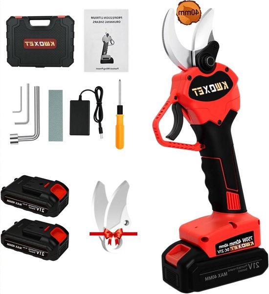 Secateurs Electric with Maximum Cutting Diameter 40 mm 2 Pieces 21 V Rechargeable 3000 mAh Suitable for Grass, Rose, and Trimming Shears van Varo.