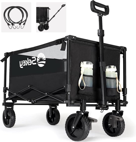 Sekey XXL Opvouwbare Bolderwagen 160L 150KG draagvermogen geschikt voor ruw terrein - strand kamperen winkelen - met rem - XXL-winnaar 3011 Zwart Grote handwagen van Sekey