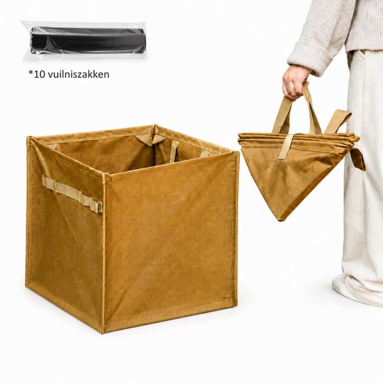 Sercano Opvouwbare Prullenbak 60L - Grote Afvalbak voor Auto, Camping, Tuinafval & Kofferbak - Waterdicht & Lekvrij - Inclusief 10 Vuilniszakken - Oxford-canvas - Geel
