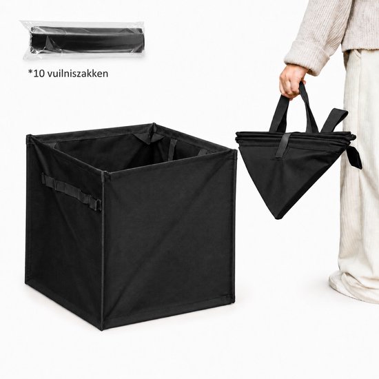 Sercano Opvouwbare Prullenbak 60L - Grote Afvalbak voor Auto, Camping, Tuinafval & Kofferbak - Waterdicht & Lekvrij - Inclusief 10 Vuilniszakken - Oxford-canvas - Zwart