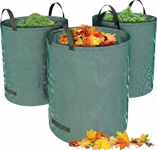 Sercano Tuinafvalzakken - 3 Stuks - 200 Liter - Extra Sterk & Zelfstaand & Opvouwbaar - PP Graszakken met Handgrepen van Merkloos	
