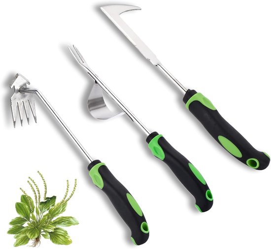 Set 3-Delig Roestvrijstalen Handonkruidwieders - Onkruidtrekker-Set - Rvs Onkruidwieder - Tuingereedschappen - Onkruidverwijderaar - Met Rubberen Handvat - Voor Tuin, Terras, Bloembedden en Trottoirs