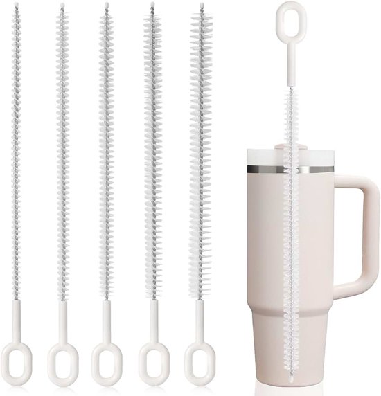 Set bevat 5 rietjesreinigingsborstels met een complete borstelstructuur en een brede handgreep, voor comfortabel gebruik en reiniging zonder moeilijk bereikbare plaatsen.
