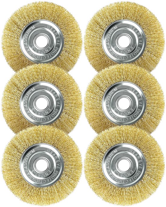 Set borstels voor tegelvoegen – 6-delige set staalborstels (diameter 11,5 cm) – Geschikt voor multifunctionele borstels en onkruidborstels – Onkruidborstel-accessoire voor het verwijderen van aarde, mos, vuil en onkruid uit voegen.